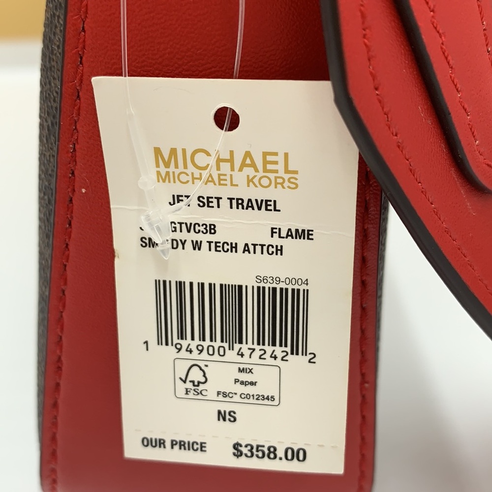 Michael Kors Jet Set Travel Small Crossbody w Tech Attch Flame/Brown signature - Picture 16 of 16
